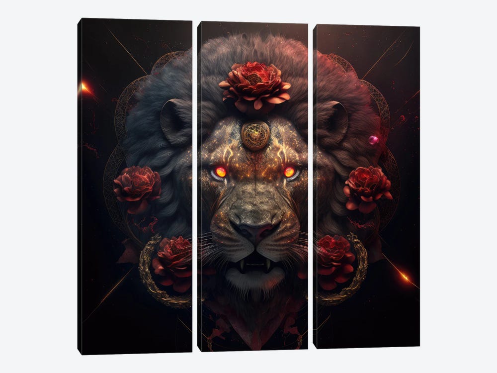 Crimson Lion Pride by Spacescapes 3-piece Canvas Print