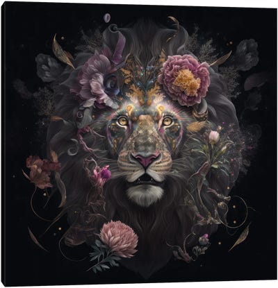 Floral Lion Pride Canvas Art Print - Spacescapes