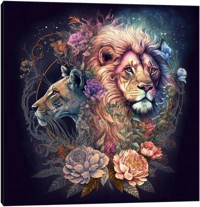 Flower Lion Pride Unite Canvas Art Print - Spacescapes