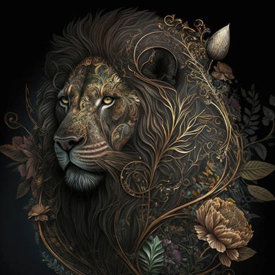 Golden Bloom Lion by Spacescapes multi panel art