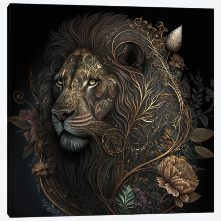 Golden Bloom Lion Canvas Print #SPU30} by Spacescapes Canvas Artwork