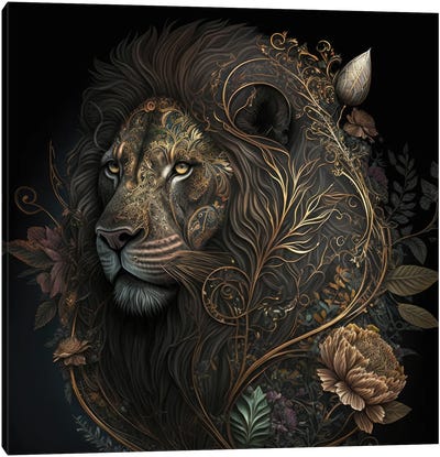 Golden Bloom Lion Canvas Art Print - Spacescapes