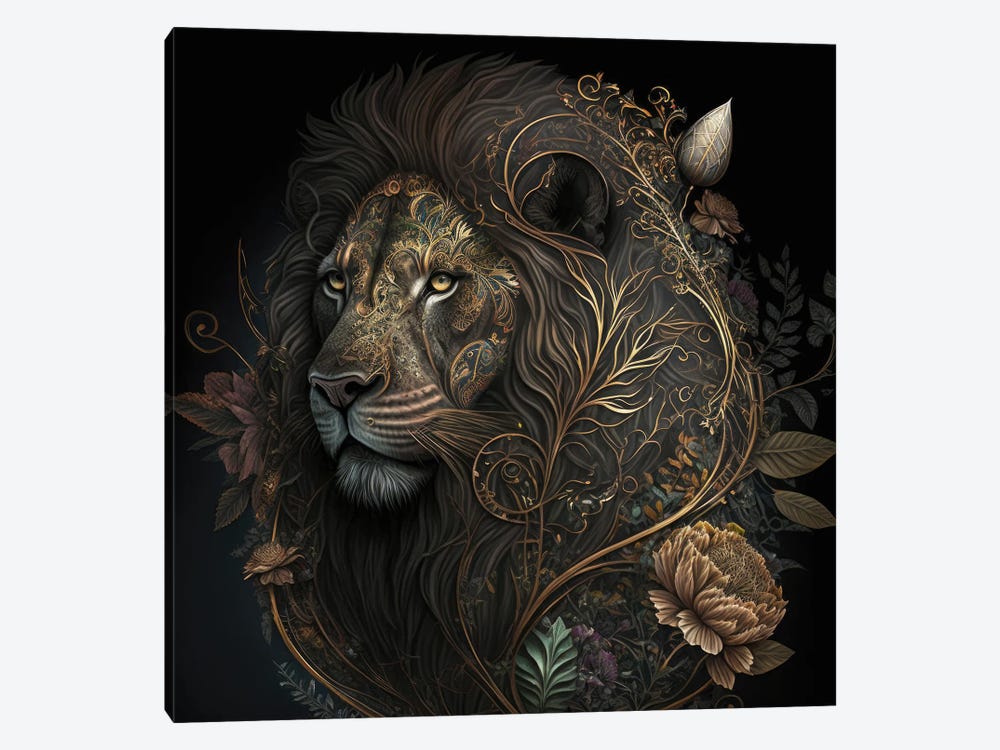 Golden Bloom Lion by Spacescapes 1-piece Canvas Wall Art