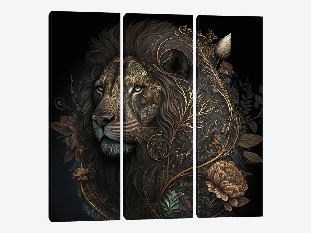 Golden Bloom Lion by Spacescapes 3-piece Canvas Wall Art