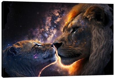 Lion Cosmic Kiss Canvas Art Print - Spacescapes