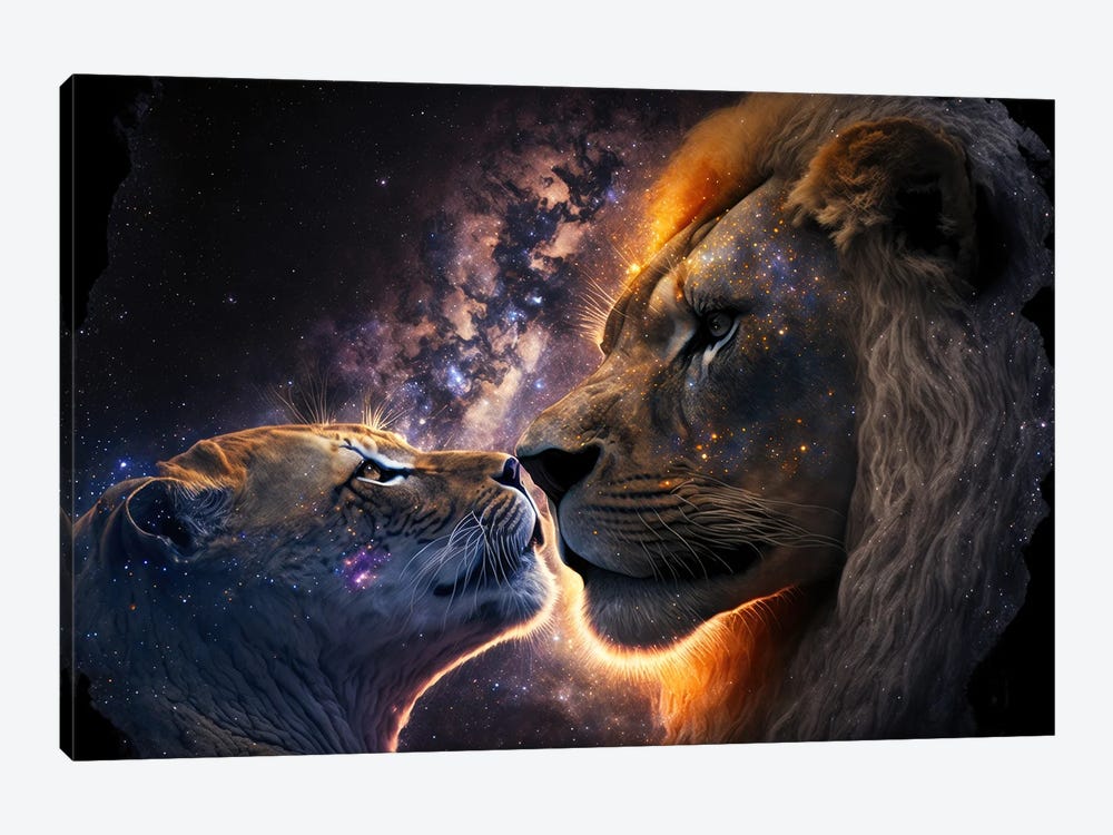 Lion Cosmic Kiss by Spacescapes 1-piece Canvas Art