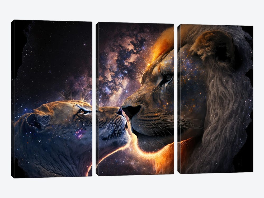 Lion Cosmic Kiss by Spacescapes 3-piece Canvas Art