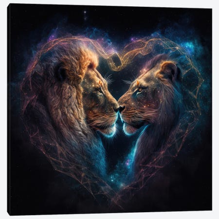 Lion Galaxy Love Canvas Print #SPU35} by Spacescapes Canvas Art Print