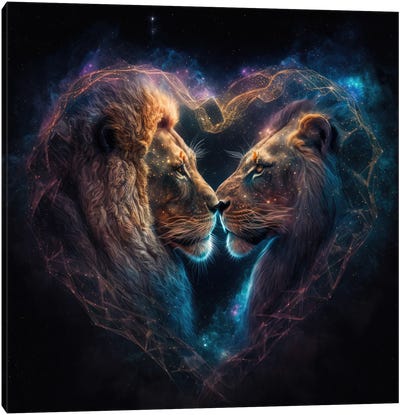 Lion Galaxy Love Canvas Art Print - Spacescapes