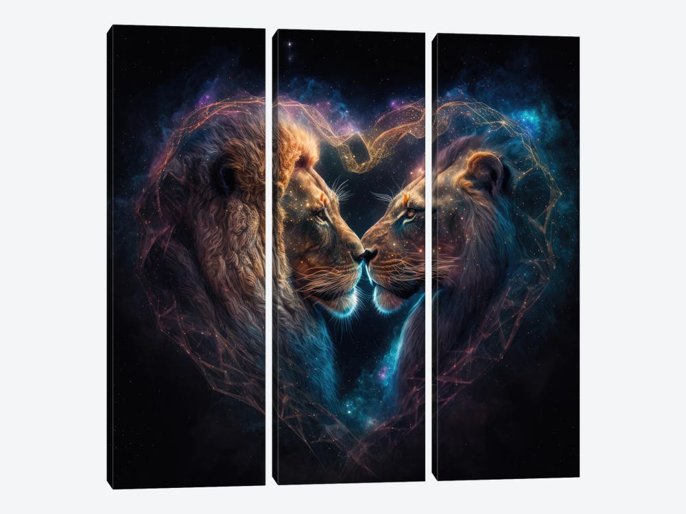 Lion Galaxy Love by Spacescapes 3-piece Canvas Print