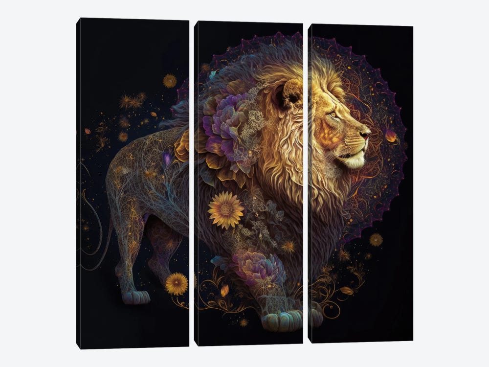 Lion Of Celestial Nature by Spacescapes 3-piece Canvas Art