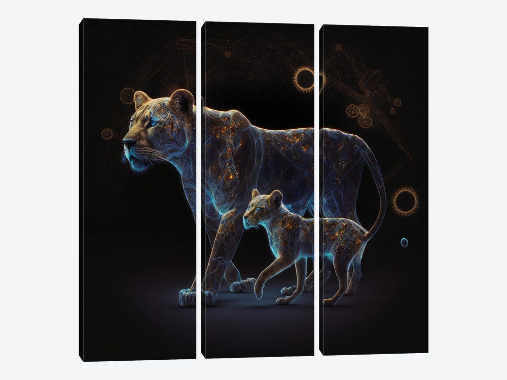 Lioness Energetic Bond by Spacescapes 3-piece Canvas Art Print