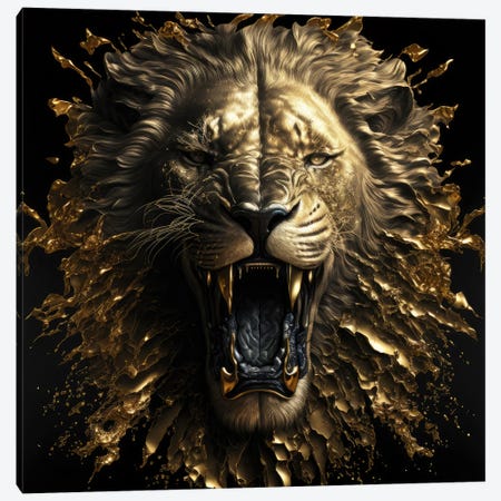 Lion's Shattering Roar Canvas Print #SPU38} by Spacescapes Canvas Wall Art