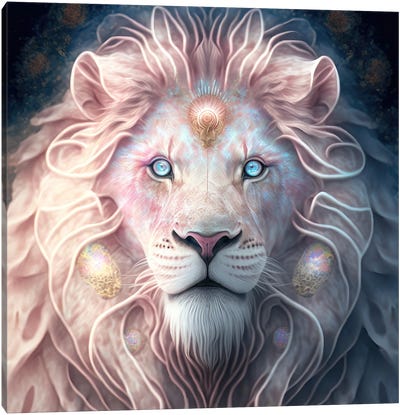 Pink Diamond Lion Canvas Art Print - Wild Cat Art