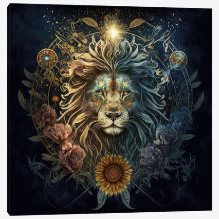 Sunflower Pride, Lion Canvas Print #SPU42} by Spacescapes Art Print