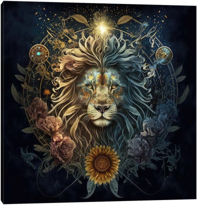 Sunflower Pride, Lion Canvas Art Print - Digital Art