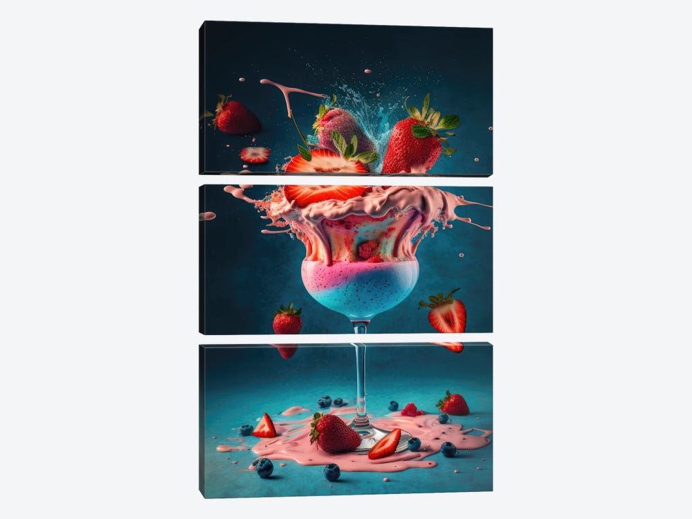 Strawberry Daiquiri Cocktail by Spacescapes 3-piece Canvas Art