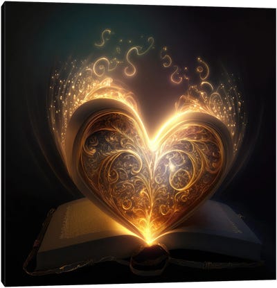 Illuminated Heart Book Canvas Art Print - Dark Academia