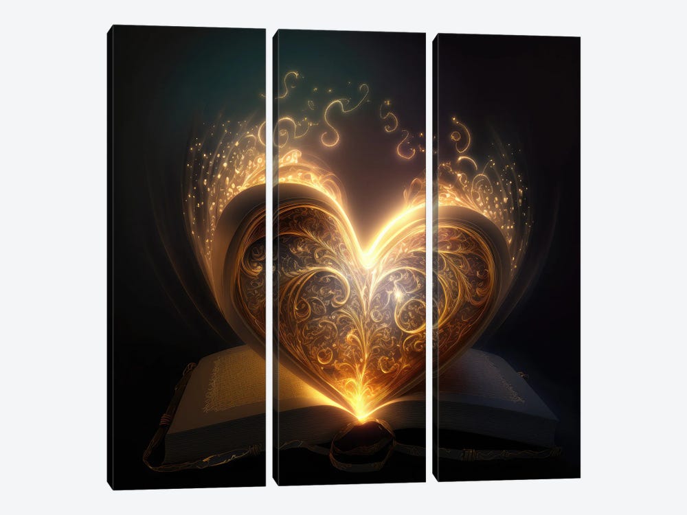 Illuminated Heart Book by Spacescapes 3-piece Canvas Artwork