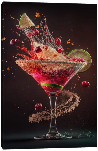 Modern Explosive Cosmopolitan Canvas Art Print - Cocktail & Mixed Drink Art