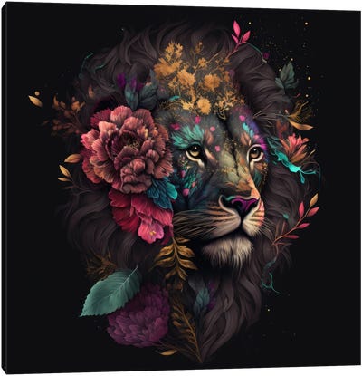 Ethereal Petals Lion Canvas Art Print - Spacescapes