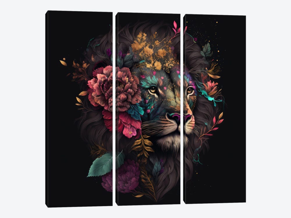 Ethereal Petals Lion by Spacescapes 3-piece Canvas Wall Art