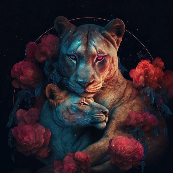 Space Fiction: Moonlit Lion Cuddle by Spacescapes