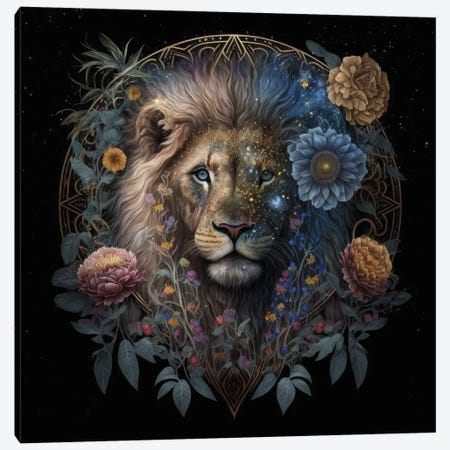 Midnight Bloom Lion Canvas Print #SPU80} by Spacescapes Art Print