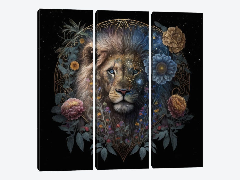 Midnight Bloom Lion by Spacescapes 3-piece Canvas Print
