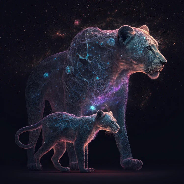 Starry Nights, Lioness and Cub