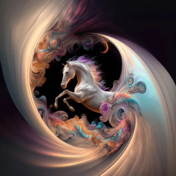 Fine Art Print: Pearl Rainbow Bridge Horse by Spacescapes