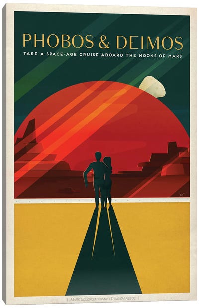 Phobos & Deimos Space Travel Poster Canvas Art Print - Mars Art