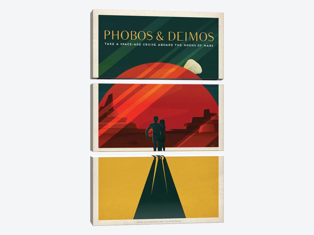 Phobos & Deimos Space Travel Poster 3-piece Canvas Wall Art