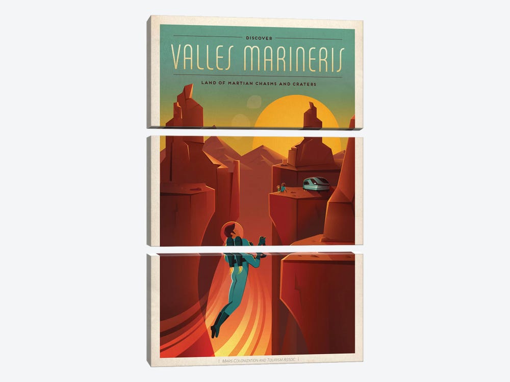 Valles Marineris Space Travel Poster by SpaceX 3-piece Canvas Art Print