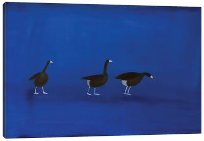 Three Geese Canvas Art Print - International Klein Blue