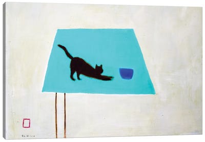 Cat On Table Canvas Art Print - Modern Tablescapes