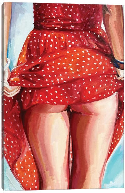 Polka Dots Girl Canvas Art Print - Red Passion