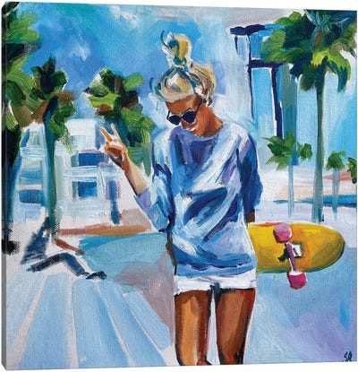 Summer Vibes Canvas Art Print - Skateboarding Art