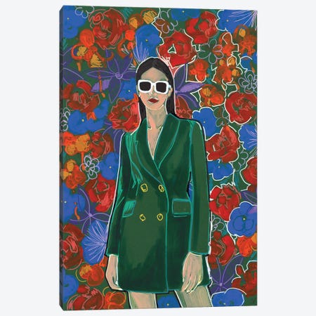 Floral Girl On Green Background Canvas Print #SRB161} by Sasha Robinson Canvas Wall Art