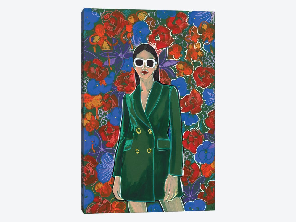 Floral Girl On Green Background by Sasha Robinson 1-piece Canvas Wall Art