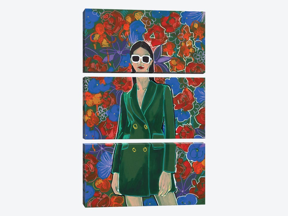 Floral Girl On Green Background by Sasha Robinson 3-piece Canvas Art