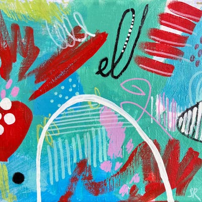 Red And Teal Green Abstract by Sasha Robinson canvas print