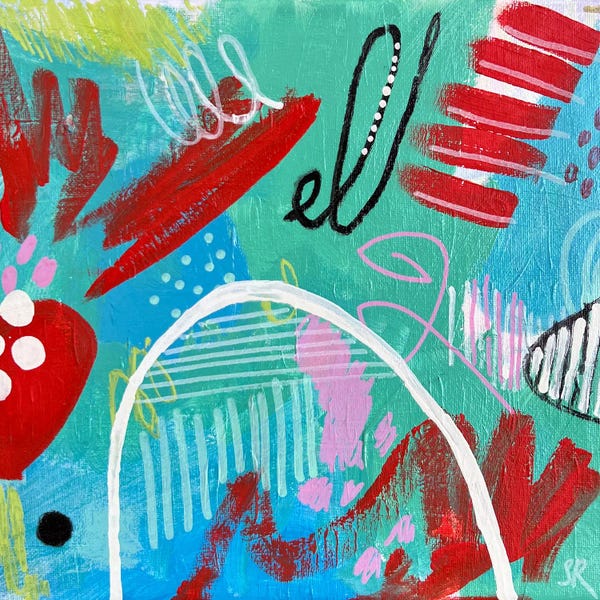 Unexpected Red: Red And Teal Green Abstract by Sasha Robinson