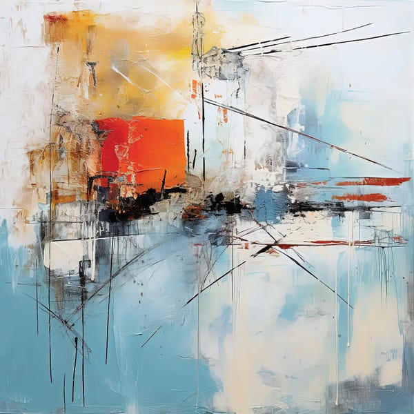 All Things Kandinsky: White, Blue, Yellow And Orange Abstract by Sasha Robinson