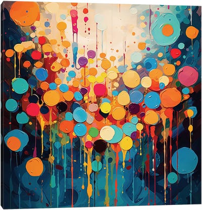 Colorful Blue And Orange Dots Abstract Canvas Art Print - Colorful Abstracts
