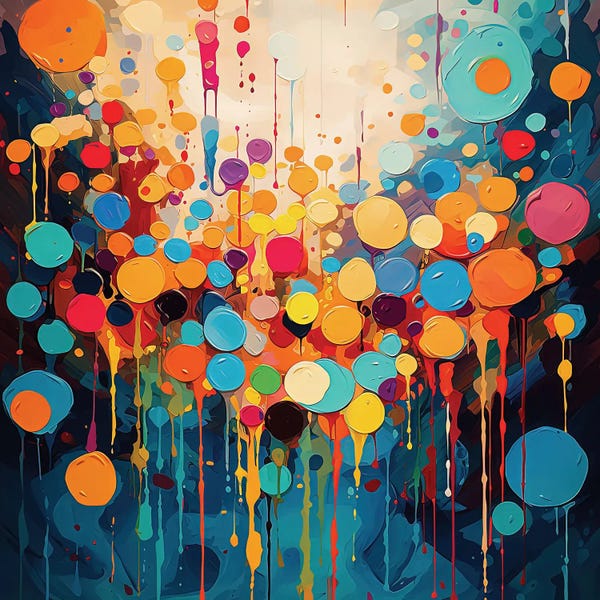 Sasha Robinson: Colorful Blue And Orange Dots Abstract by Sasha Robinson