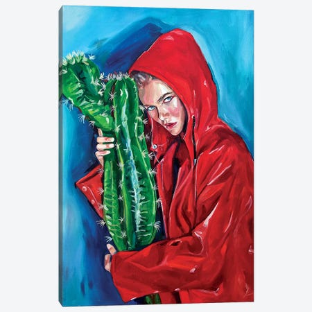 Girl With Cactus Canvas Print #SRB26} by Sasha Robinson Canvas Wall Art