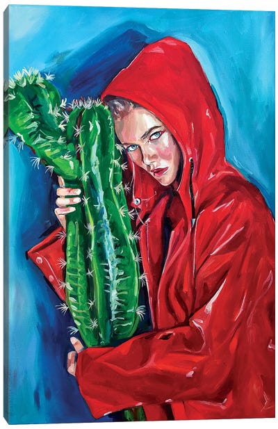 Girl With Cactus Canvas Art Print - Sasha Robinson