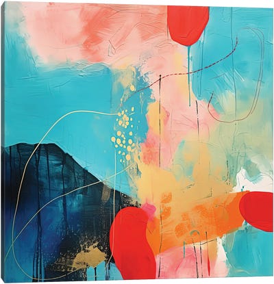Blue Red Salmon And Indigo Splashes Canvas Art Print - Sasha Robinson