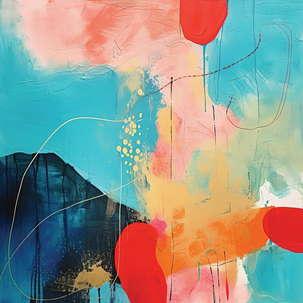 Sasha Robinson: Blue Red Salmon And Indigo Splashes by Sasha Robinson